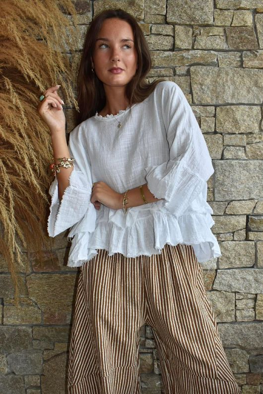 Sundaze Cheesecloth Frill Top White 